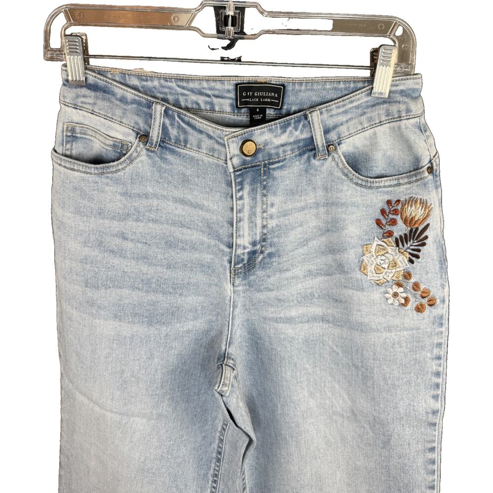 G by Giuliana Embroidered Crop Jeans Size 4 NWT Boho Floral Denim Blue Raw Hem - Picture 5 of 10